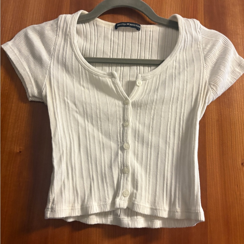 Brandy Melville White Cropped Button Up Tee